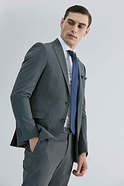 Tween Slim Fit Gri Düz Yün Karişimli Takim Elbise