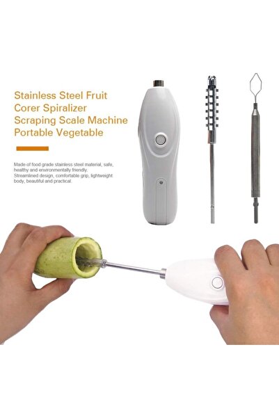 Denx Rechargeable Handheld Vegetable Corer Electric Fish Scale Remover, with 2 Replaceable Cutter Heads