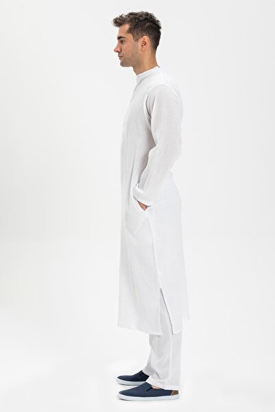 Eliş Şile Bezi Long Sleeve Syle Cloth Men's Hajj and Umrah Dress White Byz