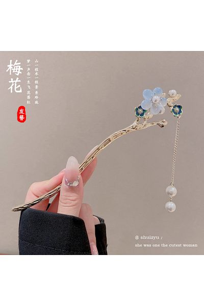 Choice Q Elegant Chinese Style Hair Accessory Romantic Enameled Flower Tassel Hair Clip Alloy Jewelry Hair.
