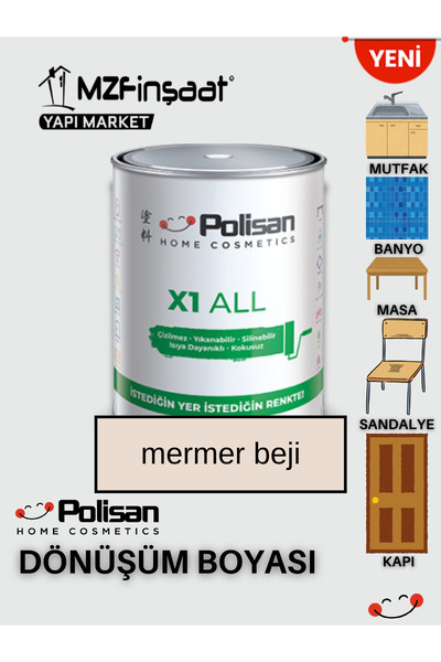 Polisan POLİSAN X1 ALL  Yeni Nesil Dönüşüm Boyası Beyaz - Dolap-fayans-cam-plastik-ahşap-duvar