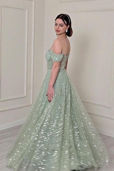 Yonca Moda Evi MİNT -  YEŞİLİ Pullu Kumaş 1818