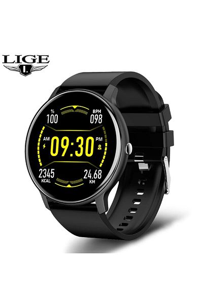 Choice black LIGE Smart Watch Men Women Full Touch Screen Sport Fitness Watch Man IP67 Waterproof Bluetooth