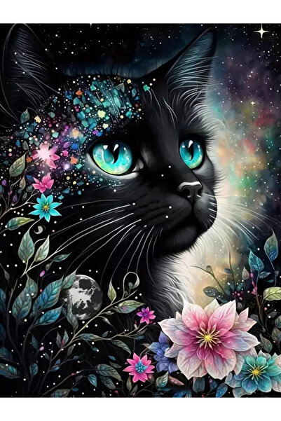 Choice مثقاب دائري 30 × 40 سم 1879 مومو آرت تطريز ماسي على شكل قطة سوداء فسيف...