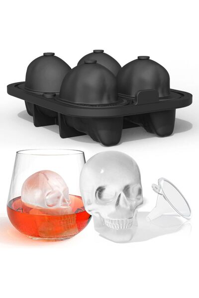 Choice B Extra Large 3D Skull Ice Cube Mold Flexible Silicone Maker 4 Cavity ...