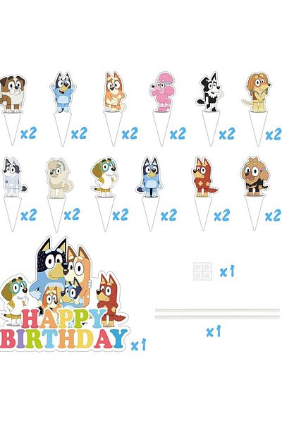 Choice 25 pcs 25pcs Bluey  Cartoon Blue Dog Bingo Cake Decoration Top Happy Birthday For Cake Dessert Kids