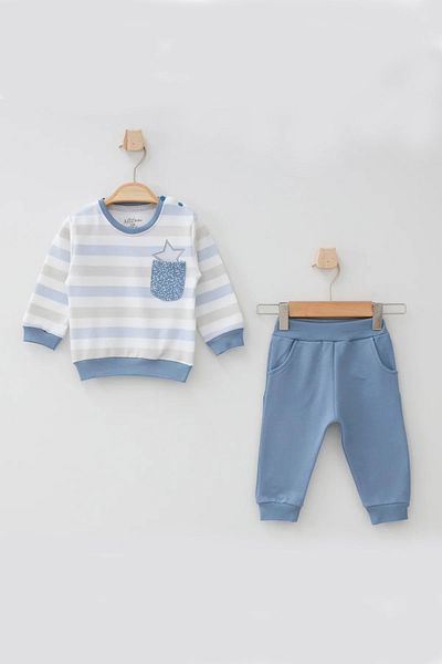 Aziz Bebe Baby Boy Starry Patterned Sweatshirt Pants 2-Piece Bottom Top Baby Set 3 Months - 36 Months