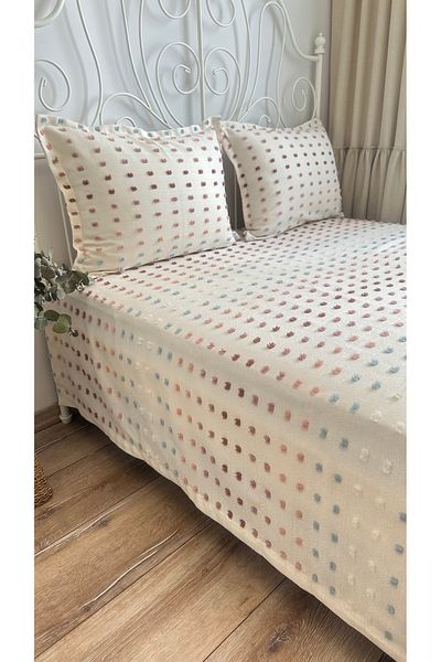 Decamor home Tulip Model Ecru Pink Blue Bedspread / Pique Set Double