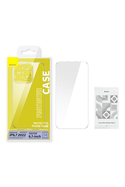 Baseus Baseus Crystal Series Magnetic Case for iPhone 14 Pro Max with Tempered Glass Protector - Clear