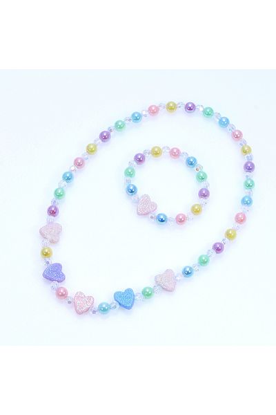 Choice Multi 40cm 2pcs Girls' Heart-shaped Decorated Beaded Necklaces And Bracelets Are Worn Daily Througho