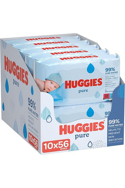 Huggies Huggies Pure Baby Wipes, 99% Pure Water Wipes, 10 Pack x 56 (560 Wipes)