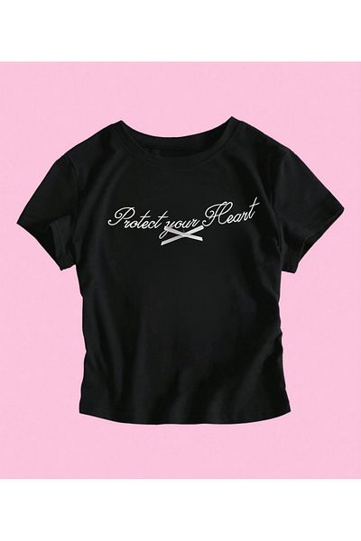 Touz Moda Προστατέψτε το Heart Printed Black Body Crop Μπλούζα