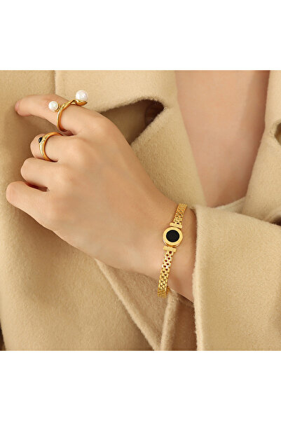 Choice سوار أنيق ذهبي اللون للنساء مصنوع من الفولاذ المقاوم للصدأ والأكريليك ...