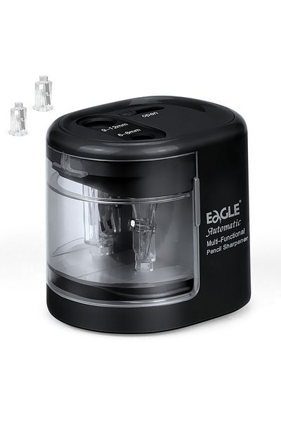 Choice black Eagle Auto Pencil Sharpener, Battery or USB Operated, Dual Holes, Dual Blades,  Portable,Offic