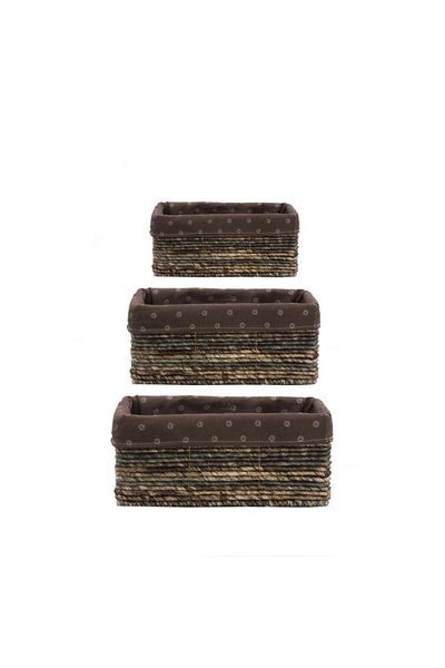 Sever Gray Brown Wooden Rectangular 3-Piece Basket