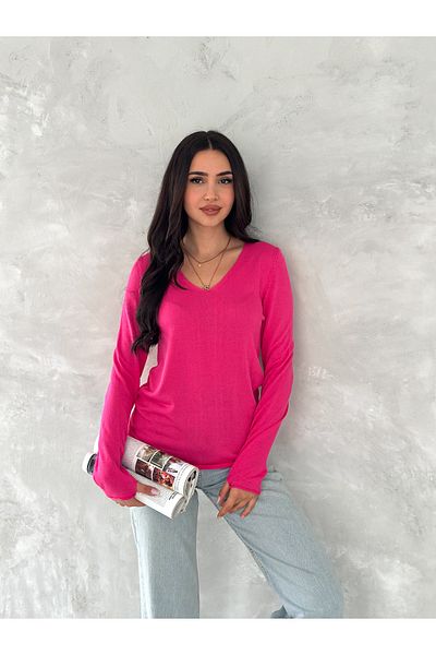 Fanori Woman Λεπτή πλεκτή μπλούζα New Season V. Λεπτομέρεια με δάχτυλο με λαιμόκοψη