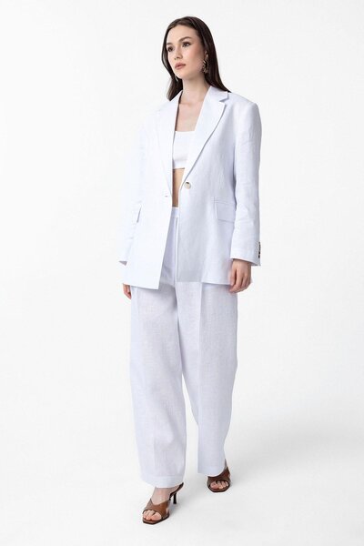 S13 Store 100% linen high waist pleated women's trousers