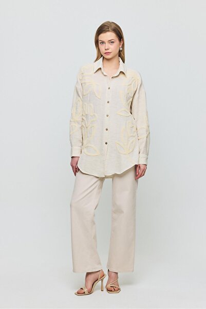 Rays Beige Front Leaf Embroidered Shirt