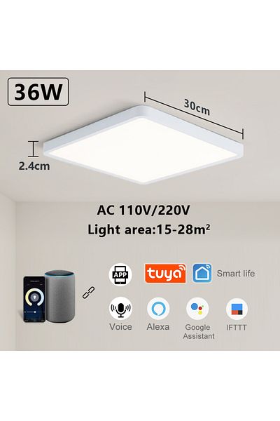 MARPOU White-app Tuya Smart Led Ceiling Lamp Wood Grain App Voice Control Alexa/google Remote Contro