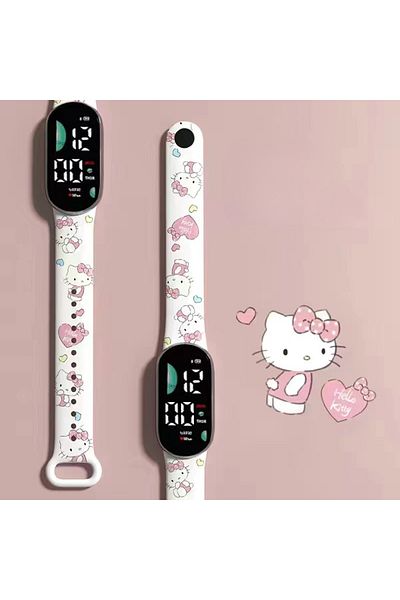 Choice white Hello Kitty Digital Kids Watches Sanrio Cartoon Printing LED Watch Touch Waterproof Electronic