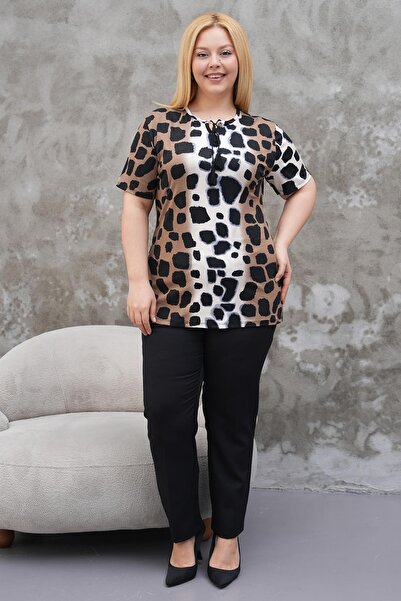 Siyezen Large Size Cotton Lycra Blouse with Lace Detail
