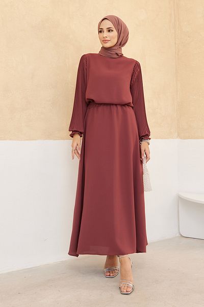 VAVİNOR Pleated Skirt Tunic Set with Sleeves - Dried Rose