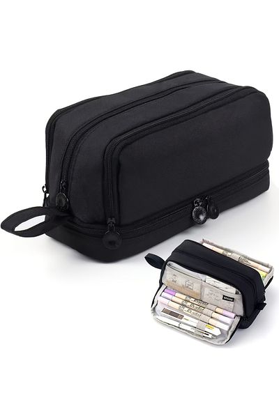 Choice black Large capacity stationery case, durable oxford cloth pencil case, portable organizer for schoo