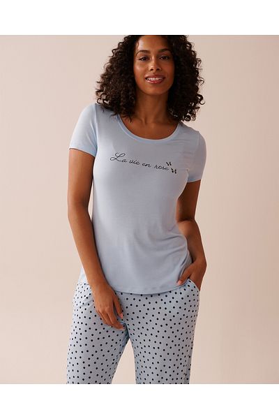 La Vie en Rose Butterfly Print Soft Jersey Crew Neck T-shirt