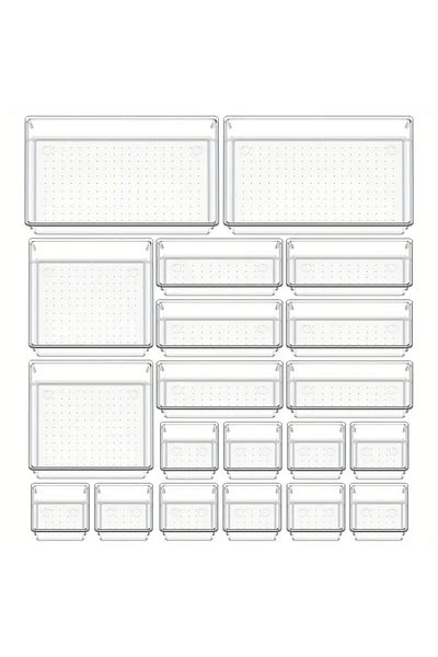 Choice 20pcs 10-piece Versatile Drawer Organizer Set - Clear Plastic Trays And Dividers In 4 Sizes For Perf