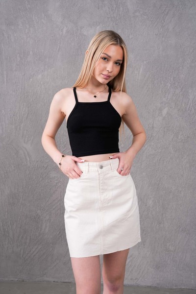 Dema Ekru Mini Denim Etek