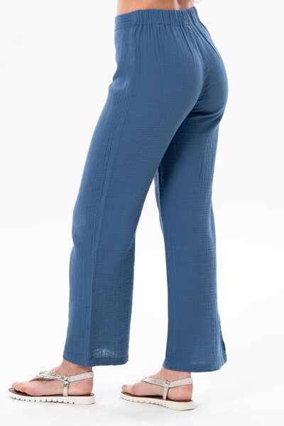 Eliş Şile Bezi Geranium Elastic Waist Muslin Trousers Indigo indg
