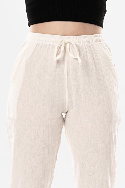 Eliş Şile Bezi Şile Cloth Double Pocket Unisex Summer Trousers Cream Red