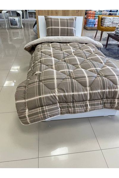Sudem Home Collection Single Double Sided Luxury Welsoft Elite Quilt Soft Fleece Quilt and Pillow Case Sapphire Beige