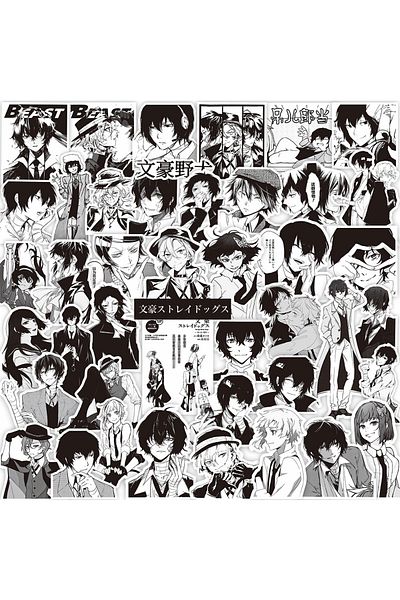 Choice 65pcs 65pcs Black White Anime Bungo Stray Dogs Stickers Cartoon Retro Decals Motorcycle Laptop Car C