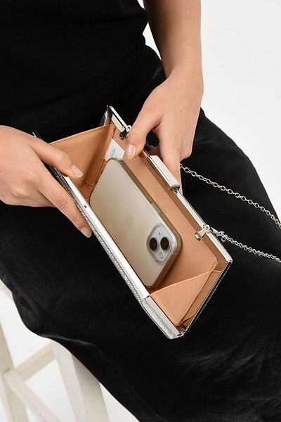Getcho Dreap Women's Stone Clutch Silver Geantă de seară Geantă de seară cu curea cu lanț Portofoliu elegant Model de nuntă