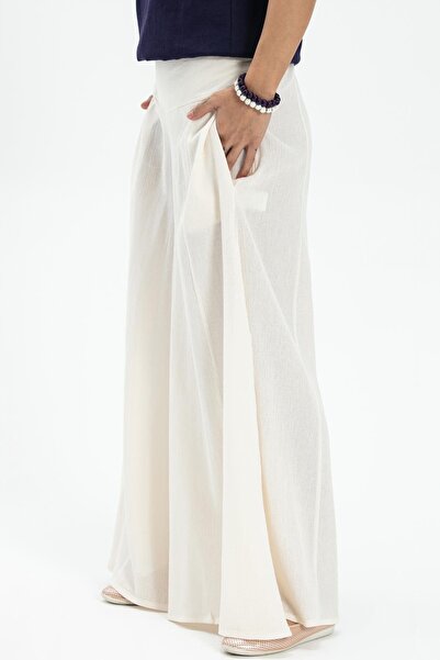 Eliş Şile Bezi Cream Cream Sile Cloth with Wide Legs Summer Pants