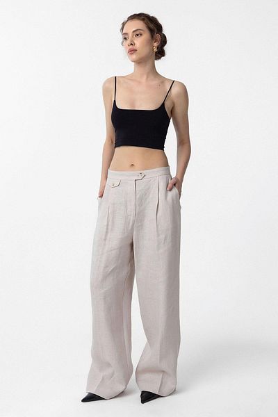 Antioch Beige 100% Linen High Waist Pleated Women's Trousers