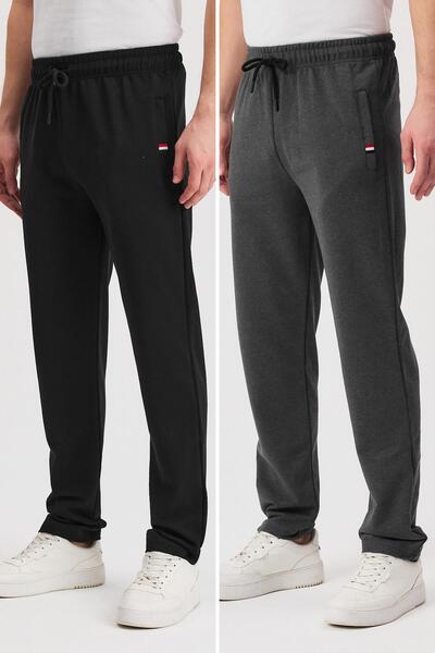 COMEOR Black-Anthracite Men's Zippered Pocket Embroidery Detailed Straight Le...