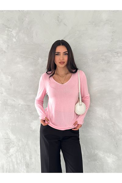Fanori Woman Λεπτή πλεκτή μπλούζα New Season V. Λεπτομέρεια με δάχτυλο με λαιμόκοψη