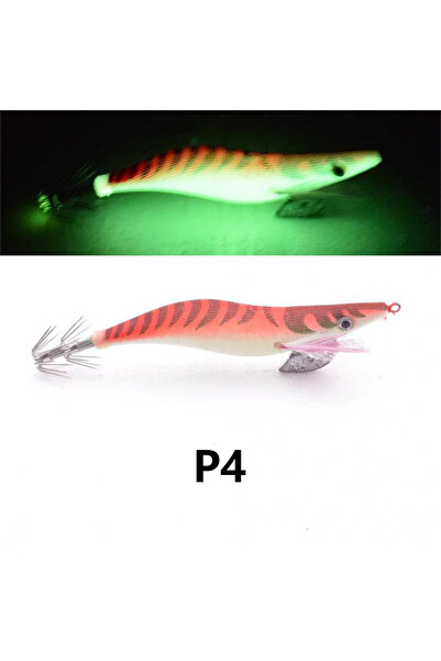 Choice P4 قطعة واحدة من طُعم الروبيان الخشبي المضيء، مزودة بخطاف حبار، ومياه ...