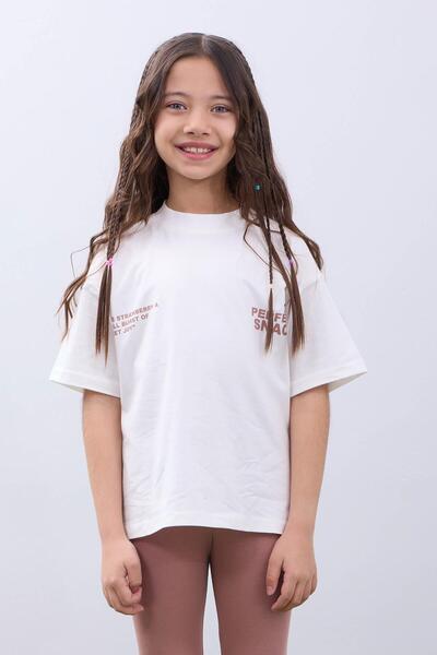 Perendi Girls Ecru T-Shirt and Dusty Rose Leggings Set - Soft and Comfortable Summer Set