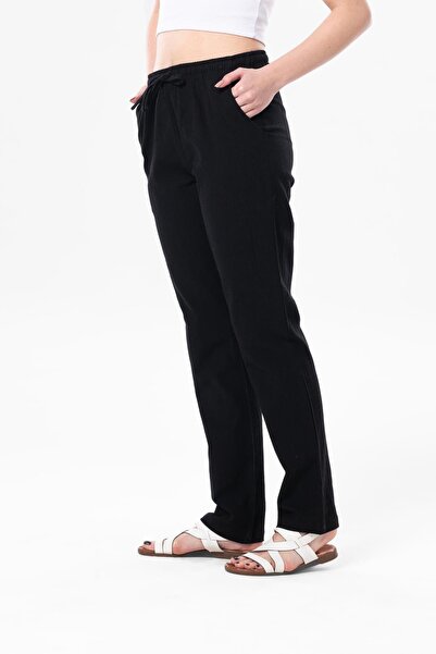 Eliş Şile Bezi Şile Cloth Double Pocket Unisex Summer Trousers Black Black