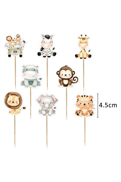 choice2 24 قطعة من زينة الكعك على شكل حيوانات برية من كرتون، زينة كب كيك للأط...