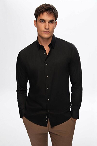 Tween Slim Fit Siyah Düz Easy Care Gömlek
