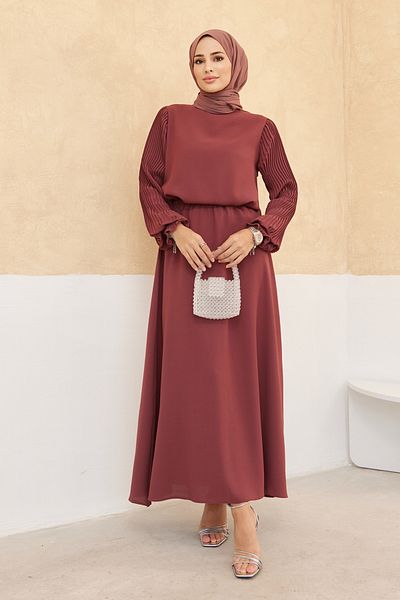 VAVİNOR Pleated Skirt Tunic Set with Sleeves - Dried Rose