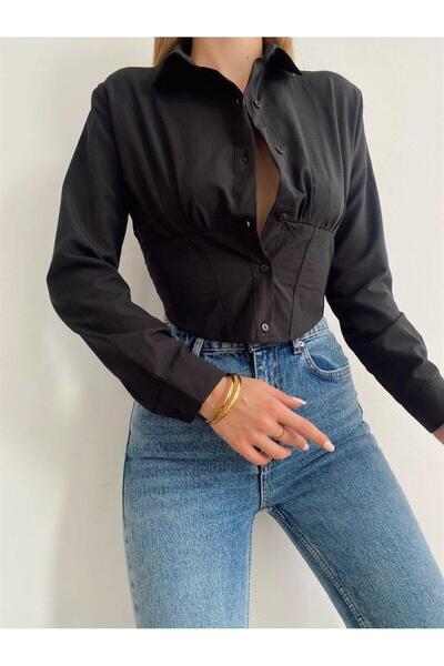 KASİDE Women's Elastic Waist Corset Crop Shirt
