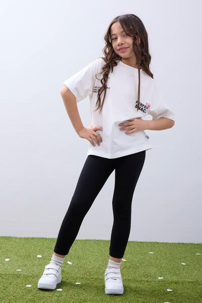 Perendi Κοριτσίστικο μπλουζάκι εκρού και μαύρο κολάν - απαλό και άνετο καλοκαιρινό κοστούμι