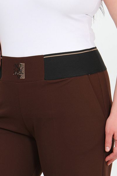 By Alba Collection Women's Tan Elastic Waist Lycra High Waist Large Size Loose Wide Leg Pants