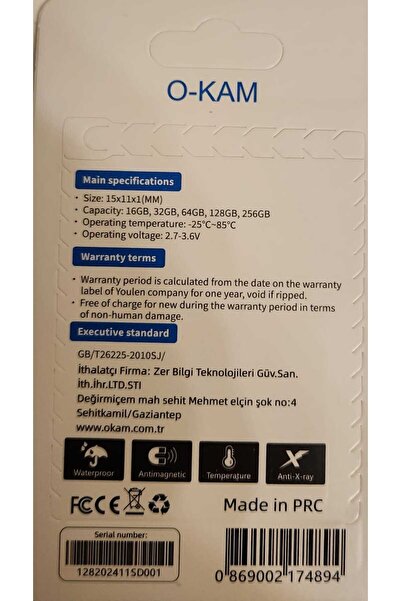 O-KAM OKAM 64 GB MİKRO SD KART SOLAR VE Wİ-Fİ KAMERA UYUMLU