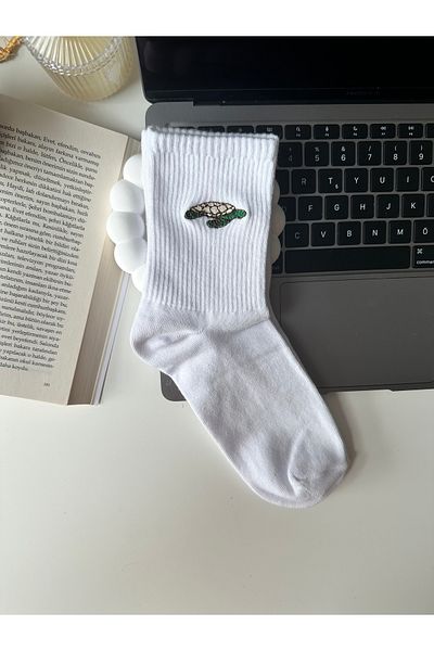 AYDK Water Turtle Embroidered Summer Winter White Cotton Unisex Casual Comfort Socket Socks